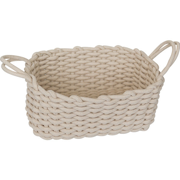 Nordic cotton storage basket, close view of the woven texture