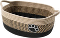 Woven rope pet toy storage basket with a paw print motif