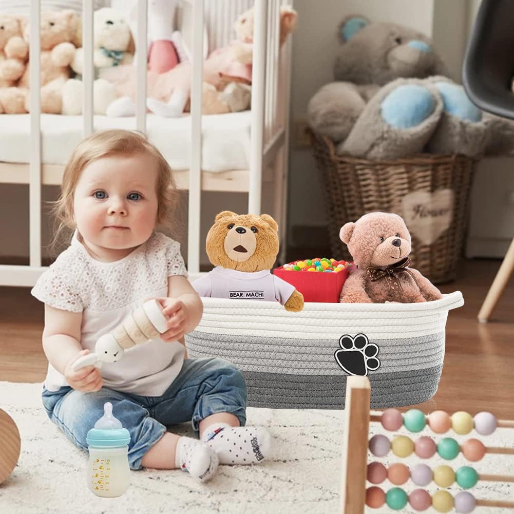 Rope storage basket with handle, side view