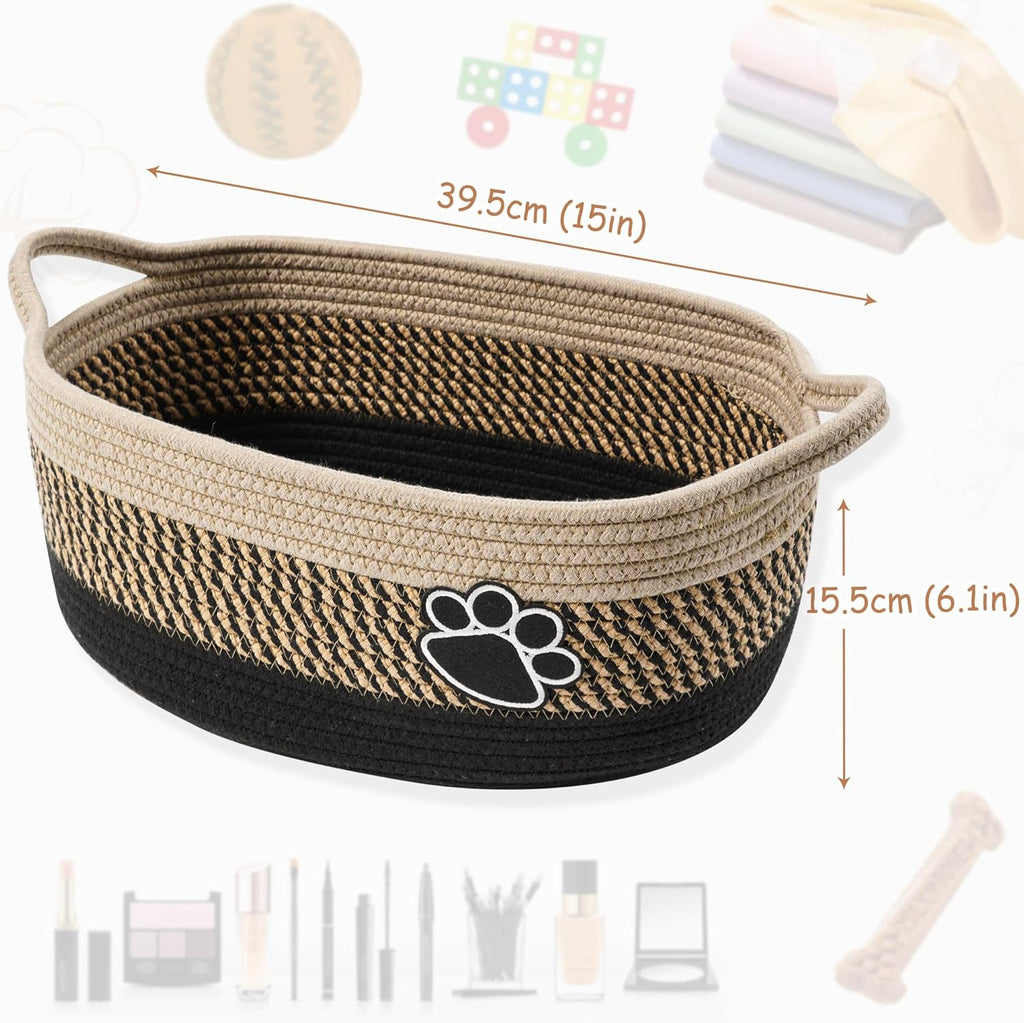 Pet toy storage basket, close view of the woven rope