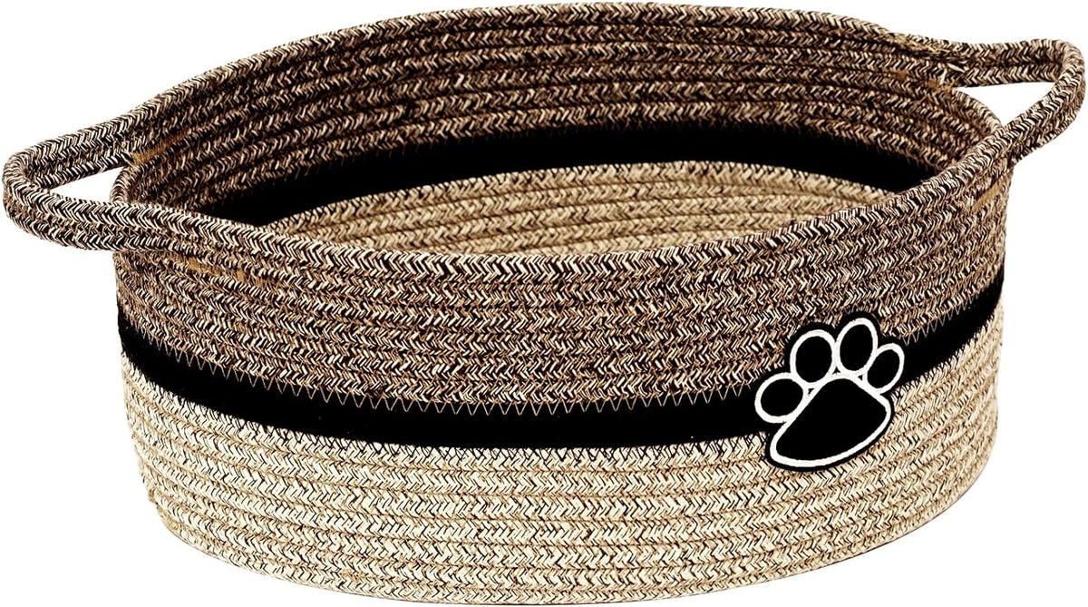 Woven rope pet basket in a brown colour option